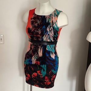Bisou Bisou Short dress fall colors w faux leather